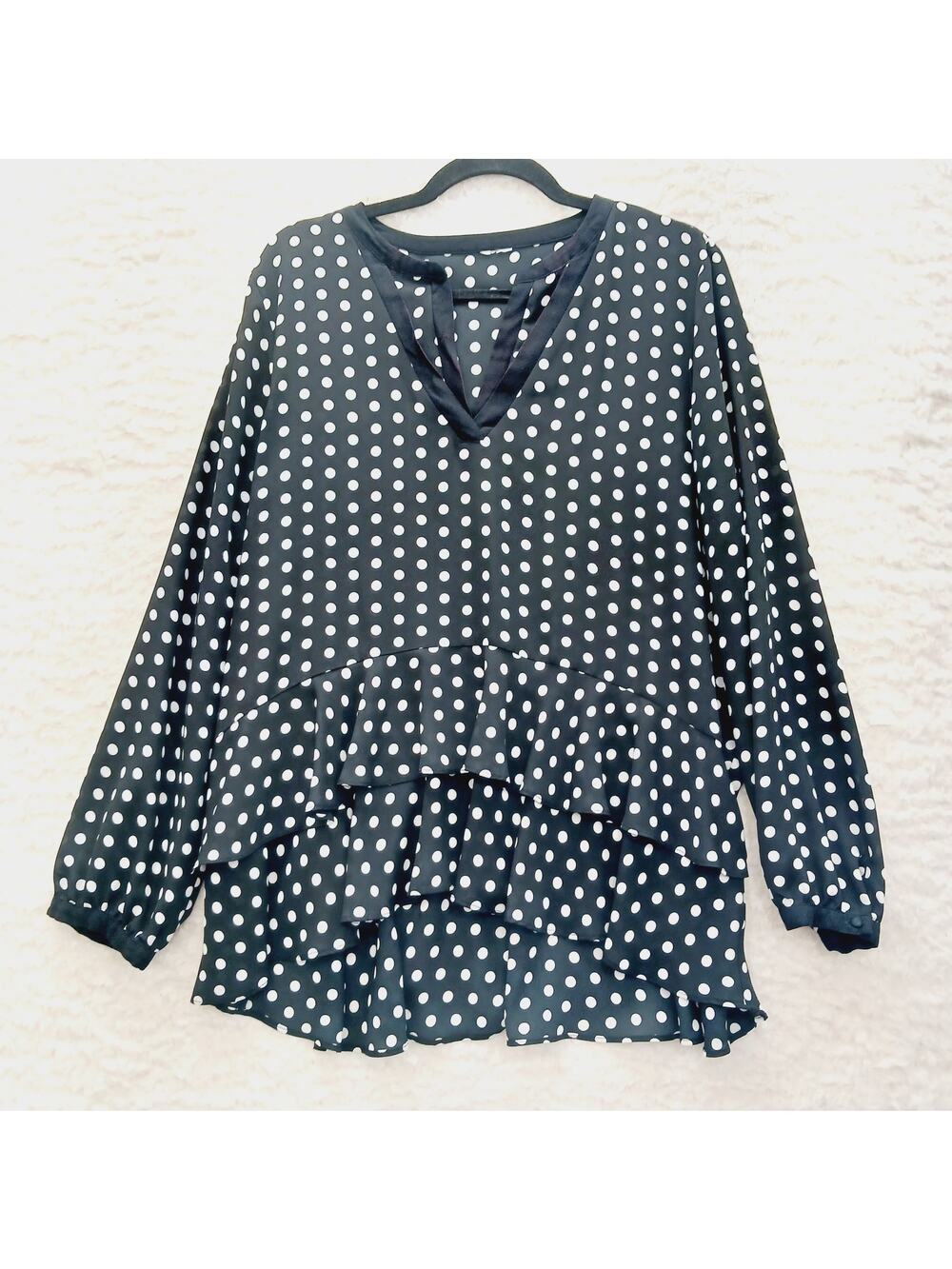 Blouse Tunic Polka Dot Black White Coquette Whimsycore Goth Fairy Tiered Sz XXL